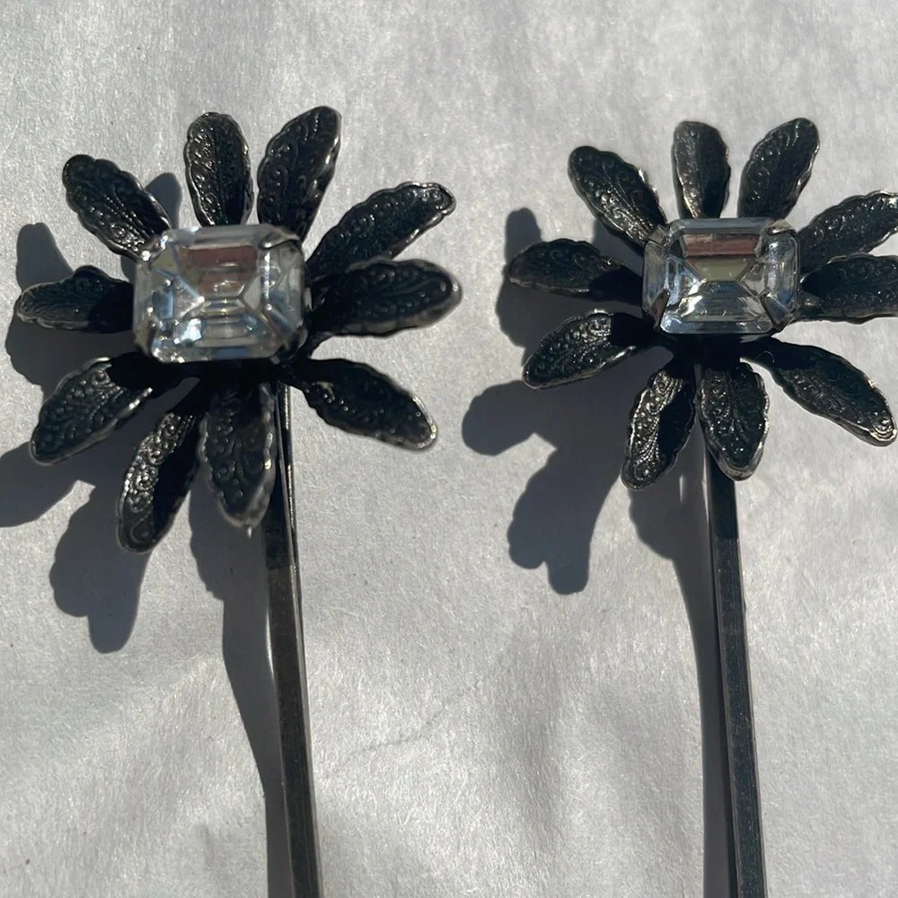 Set Of 2 Metal Barrettes W/ Crystal Stones Length- 3 1/4” Weddings,Parties Dais